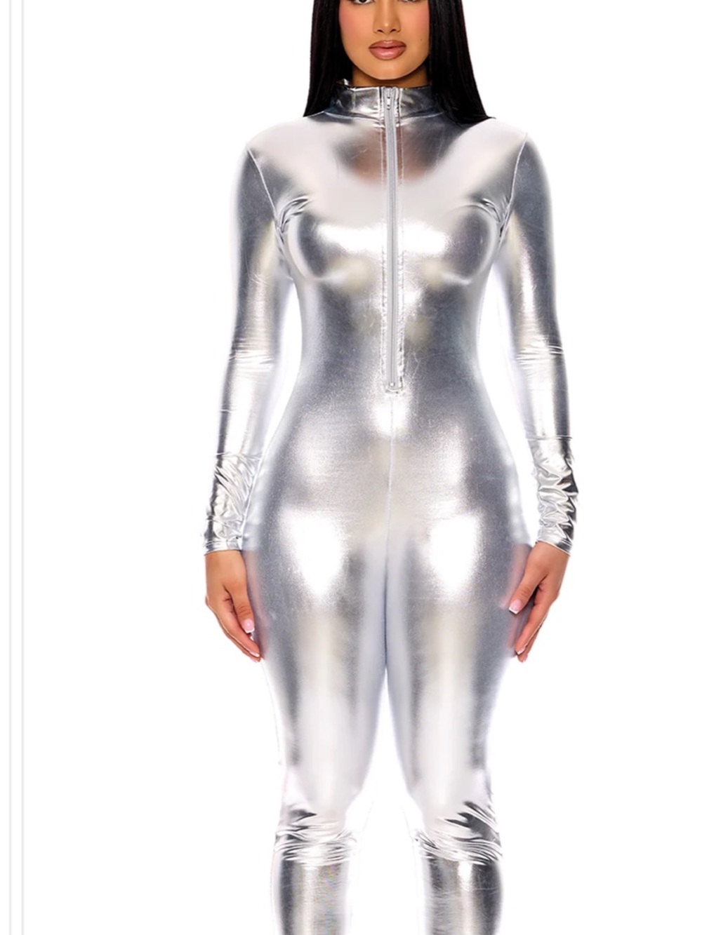 Metallic Mock Neck Zipfront Sexy Catsuit XS/S ⭐️